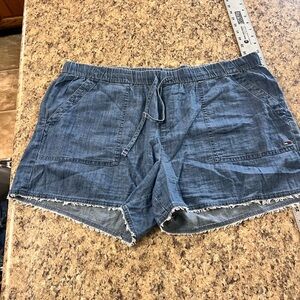 Tommy Hilfiger Blue Denim look lightweight Drawstring elastic Frayed Shorts